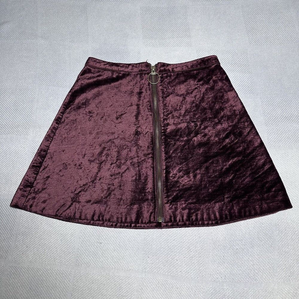 Free People Mini Skirt Womens Size 2 Maroon Wine Velvet Short Zipper Zip Up